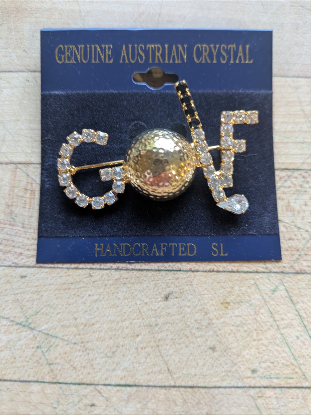 GOLF Gold Tone Crystal Accent Brooch - Genuine Austrian Crystal